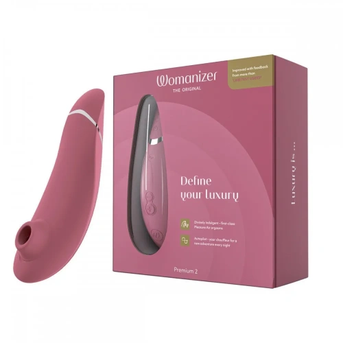 Womanizer Premium 2 + Лубрикант 50 мл - Инновационный клиторальный вакуумный стимулятор, 15.5х3.5 см (малиновый)